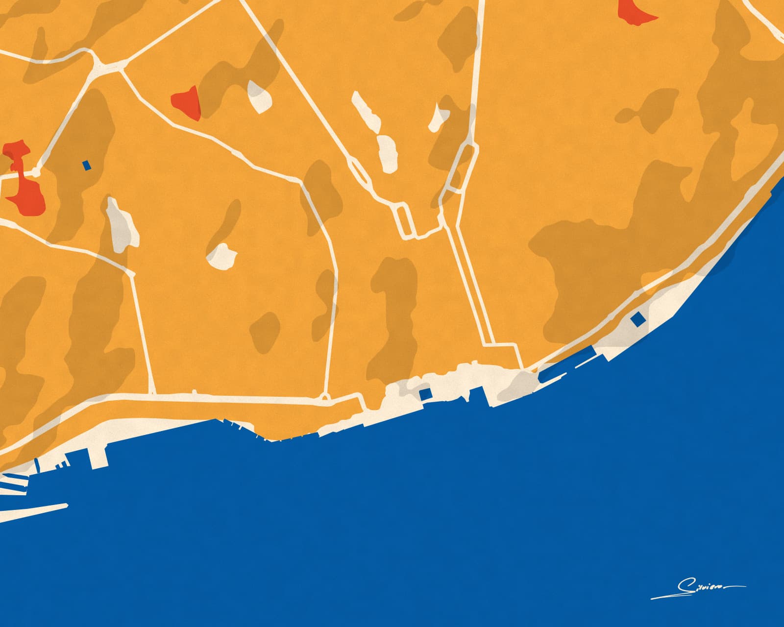 Lisbon on the Tagus, the city in mustard above a cobalt river