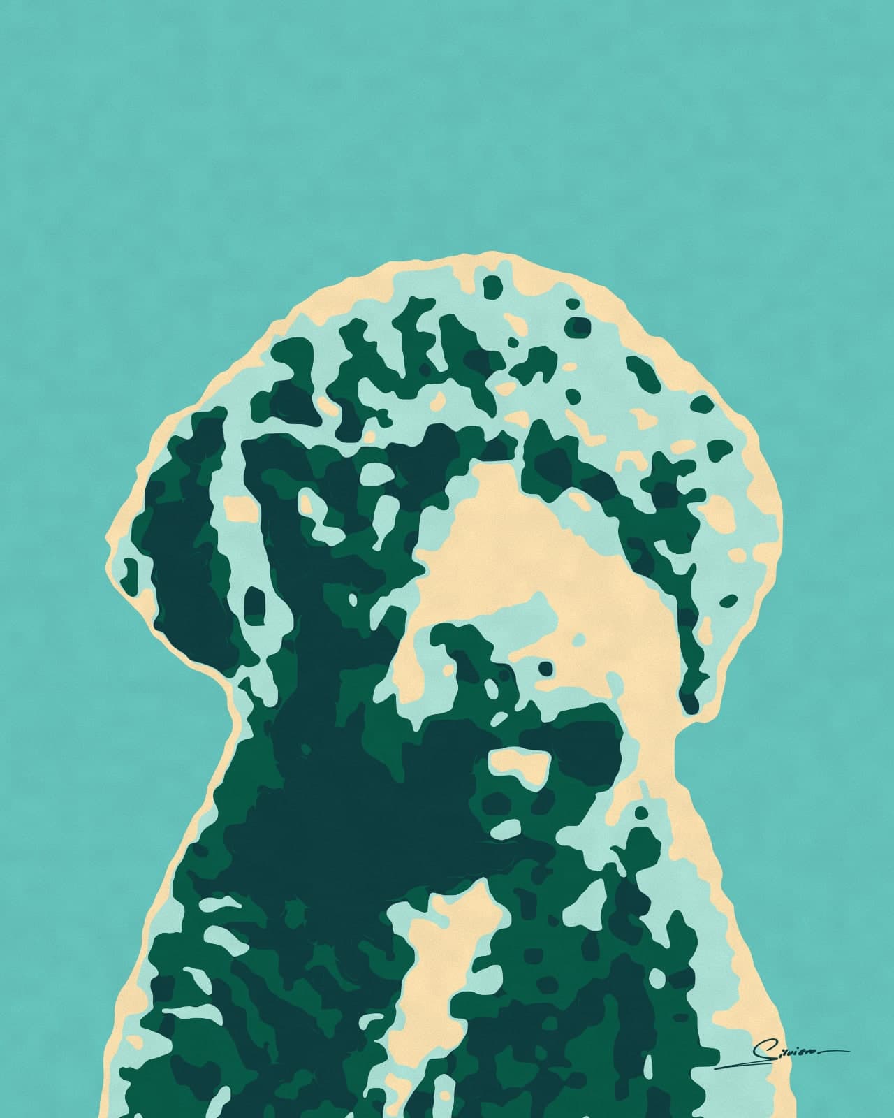 Painting of a Spanish Water Dog with curly coat