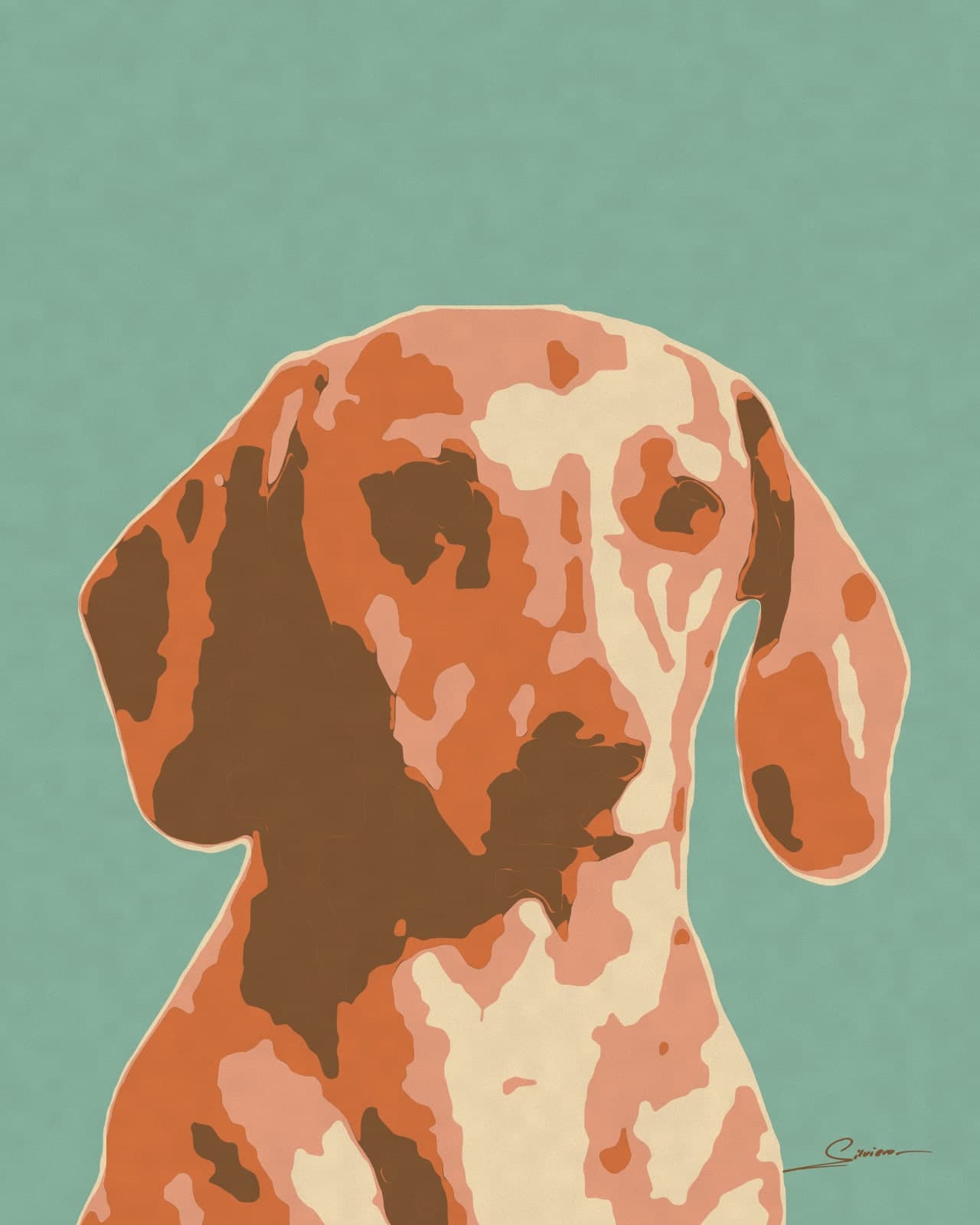 Painting of a red smooth-haired Dachshund
