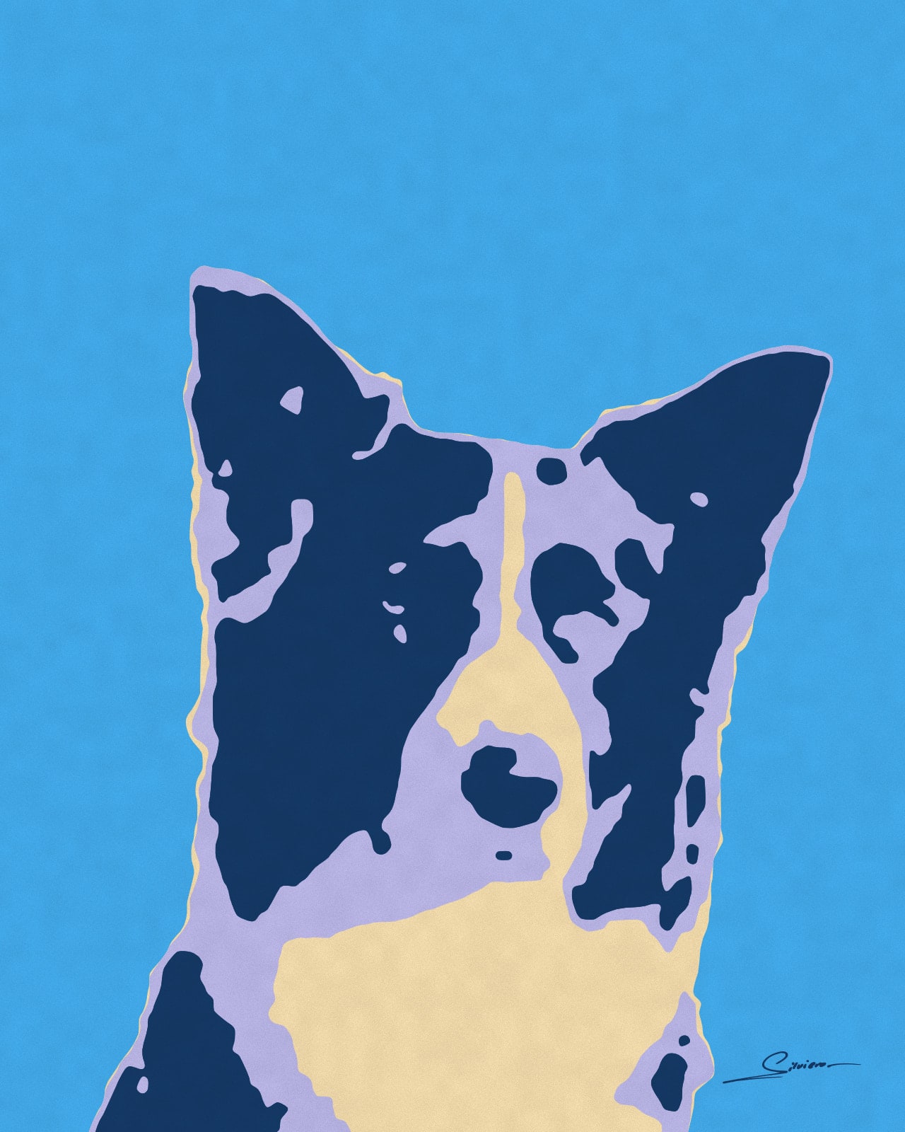 Painting of a black and white Border Collie