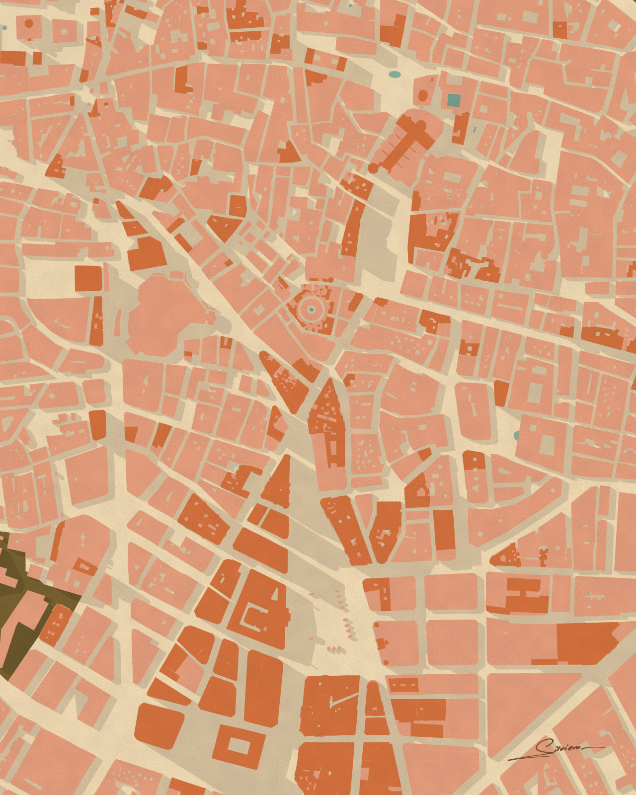The old town of Valencia, every building a block of terracotta